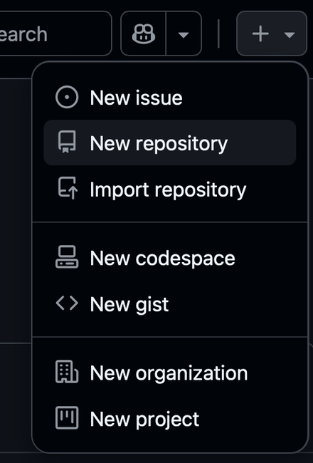 + メニューの New repository