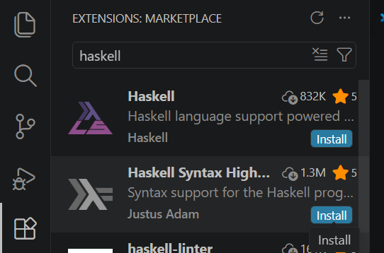 VSCode Install Haskell Syntax