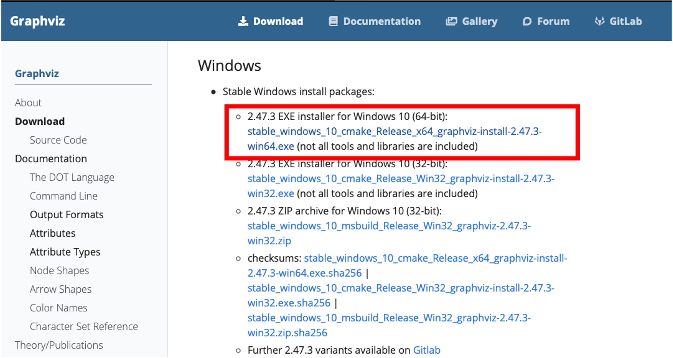 Graphvizのインストーラダウンロード